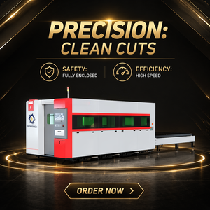 Machine de découpe laser à fibre entièrement fermée DP Laser <span class=keywords><strong>3015</strong></span>, refroidie par eau, haute productivité, table d'échange automatique, pour carbone et acier inoxydable - Product Image 1