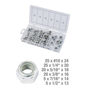 Surtido de tuercas autoblocantes UNC, 100 Uds., rosca M3, aleación de Zinc, acero al carbono, acero inoxidable, Material chapado, Métrico certificado ANSI - Product Image 1