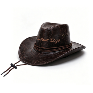 Custom Logo Vintage Embossed PU Leather Cowboy Hat with Chin Strap Unisex Outdoor Spring Summer Casual Adult 58-60CM - Product Image 2