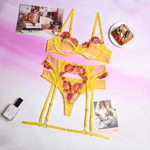 Ensemble de lingerie sexy pour femmes, 3 pièces, soutien-gorge en dentelle transparente, jarretière, <span class=keywords><strong>string</strong></span>, culotte sexy, lingerie érotique, culotte chaude, tailles S-XL, 0819 - Product Image 2
