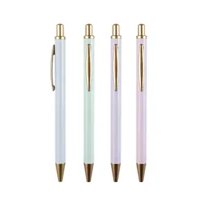 Simple custom printing wholesale bulk metal pen writing hotel office school gifts retractable ballpoint pen