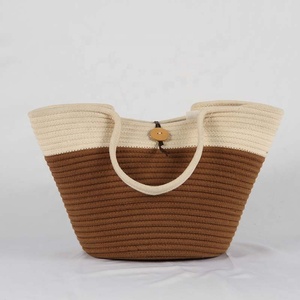 Sacs de plage en coton avec cordon de serrage et ouverture à poignée ronde, sacs à <span class=keywords><strong>main</strong></span> tissés de voyage, <span class=keywords><strong>sac</strong></span> à <span class=keywords><strong>main</strong></span> tissé de plage, nouvelle collection 2022 - Product Image 1