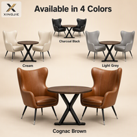 Ensemble de chaises de salle à manger en cuir PU caramel avec table ronde et 2 chaises à dossier haut, mobilier de restaurant, vente en gros, fournisseur d'usine