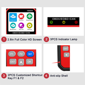 Máy quét OBD2 chuyên nghiệp công cụ đọc Mã Đỏ ym319 cho cơ học kiểm tra công cụ Chẩn đoán in đám mây nhẹ - Product Image 4