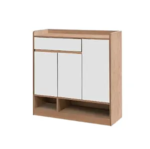 Peach Wood Color With White Wood Living Room Furniture Shoe Rack With Kickboard Modern Entrance Storage Shoe Cabinet