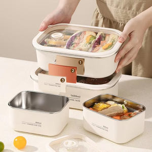 Boîte à <span class=keywords><strong>lunch</strong></span> écologique en acier inoxydable 304 de qualité alimentaire, couvercle en <span class=keywords><strong>verre</strong></span> hygiénique, hermétique, anti-fuite, sans BPA, boîte bento - Product Image 3