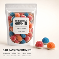 Resealable Bulk Pack Sanding Sugar Gummies Mixed Colors Chewy Fruit Flavor Custom Label OEM ODM MOQ Flexible Wholesale Candy