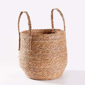 Panier multifonctionnel en jonc de mer de Chine, panier tissé à la main en paille avec poignées pour les jouets et les articles divers - Product Image 1