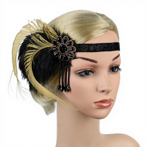 Accessoires de <span class=keywords><strong>cheveux</strong></span> rétro pour femmes des années 1920, style <span class=keywords><strong>Gatsby</strong></span>, plumes de paon noires, strass, accessoires de <span class=keywords><strong>cheveux</strong></span> pour fête de vacances - Product Image 2