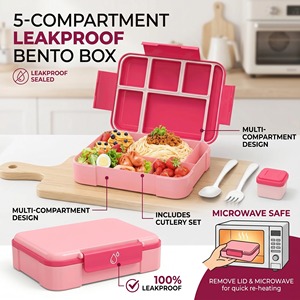 กล่องข้าวเด็ก 5 ช่อง ปลอดสาร BPA ป้องกันการรั่วซึม พร้อมช้อนส้อม สำหรับนักเรียน ขายส่ง - Product Image 4