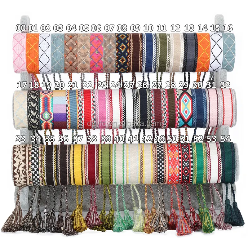 Fashion Summer Tassels Textile Friendship Bracelets Custom Embroidery Fabric Woven Bracelets