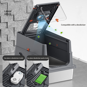 Volledig Gesloten Roestvrijstalen Kattenbak Groot Anti-Verstrooiing Geurbestendig Met Handvat En Schep Deksel - Product Image 3