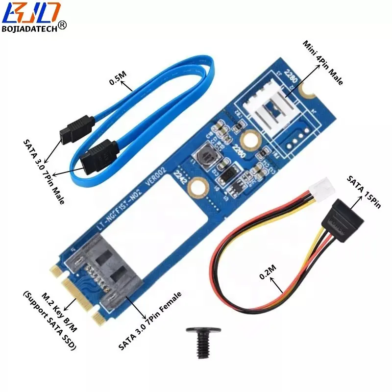 NGFF M.2 करने के लिए SATA3.0 7Pin Sata कनवर्टर एडाप्टर कार्ड के साथ बोर्ड 15Pin करने के लिए छोटे 4pin बिजली केबल के लिए हार्ड डिस्क और ऑप्टिकल ड्राइव