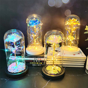 Fleur artificielle feuille d'or <span class=keywords><strong>Rose</strong></span> <span class=keywords><strong>rouge</strong></span> <span class=keywords><strong>la</strong></span> <span class=keywords><strong>belle</strong></span> <span class=keywords><strong>et</strong></span> <span class=keywords><strong>la</strong></span> bête <span class=keywords><strong>Rose</strong></span> fleur éternelle dans un dôme de verre léger - Product Image 6