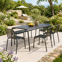Chaise de salle à manger d'extérieur moderne en alliage d'aluminium noir léger, fauteuil de jardin à lattes confortable et écologique pour villa et parc