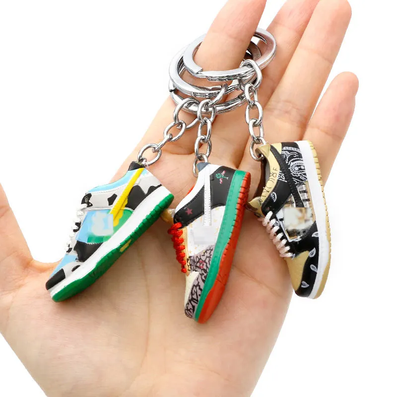 Sneakers Mini 3D AJ sb dunk ow gantungan kunci Model lucu gantungan kunci dengan kotak gantungan kunci grosir hadiah liburan