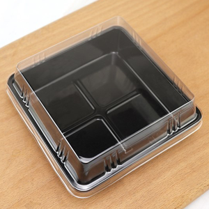 Factory Custom PET Plastic clear transparent square cake dome container with black base