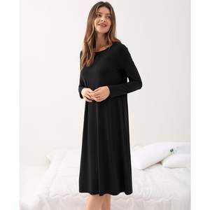 Custom Wholesale Women's Bamboo Modal Nightgown <b>Long</b> <b>Sleeve</b> Soft Comfy Sleep <b>Dress</b> <b>Night</b> <b>Dress</b> Women's Sleepwear - Product Image 2