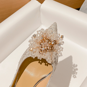 Nuevos Estilos de Zapatos de Tacón Alto con Punta en Pico y Brillantina Blanca con Pedrería para Mujer, Zapatos de Novia Glamurosos - Product Image 3