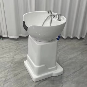 Bac à shampoing en céramique pour salon de coiffure, lavabo autoportant avec robinet et tuyau pour barbier - Product Image 1
