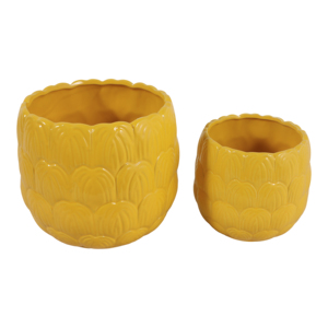 Set di 2 vasi da fiori in ceramica testurizzata, gialli, decorativi, per uso interno ed esterno - Product Image 3