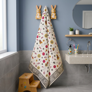 Flower Pattern Cotton <b>Waffle</b> Bath Towel Set Quick Dry Eco Friendly Floral Hand <b>Block</b> Printed Rectangle Towel Set for Home - Product Image 2