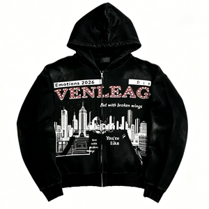 Sudadera <span class=keywords><strong>con</strong></span> <span class=keywords><strong>capucha</strong></span> extragrande de algodón 100% <span class=keywords><strong>con</strong></span> cremallera, <span class=keywords><strong>estampado</strong></span> de diamantes de imitación, estilo hip-hop americano, informal, talla XL, venta al por mayor, lo último. - Product Image 1
