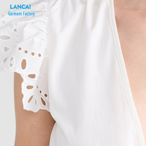 Abito lungo <span class=keywords><strong>bianco</strong></span> da ragazza di alta qualità in tessuto di cotone con scollo a v decorazioni in pizzo polsino con fondo personalizzato da donna <span class=keywords><strong>abbigliamento</strong></span> per feste - Product Image 5