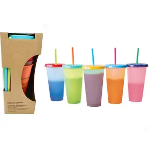Новый дизайн продукта, летние многоразовые пластиковые стаканы для домашних напитков с изменением температуры цвета