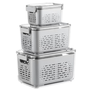 Boîte de rangement pour réfrigérateur avec couvercle ventilé pressable, panier de drainage séparable, en PET et PP, écologique, sans BPA, pour la conservation des aliments frais - Product Image 4