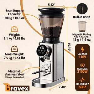 <span class=keywords><strong>Molinillo</strong></span> <span class=keywords><strong>de</strong></span> Café Burr para Uso Doméstico, Acero Inoxidable, 48 Ajustes <span class=keywords><strong>de</strong></span> Molienda Precisos, Soporte Desmontable con Embudo, para Espresso/Prensa Francesa/Cafetera <span class=keywords><strong>de</strong></span> Goteo/Café Frío - Product Image 5