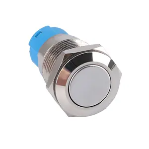 Interruptor de botão de pressão de aço inoxidável com cabeça redonda plana de 12 mm com travamento automático e botão de reinicialização automática