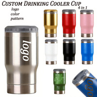 Enfriador de Bebidas 4 en 1 de Acero Inoxidable de Doble Pared con Logotipo Personalizado de Cerveza, Cola, Auto y Viaje, 14 oz, con Abrebotellas en la Base