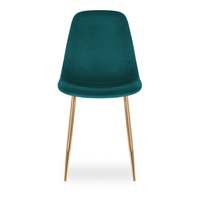 Chaise de salle à manger moderne et bon marché en tissu velours turquoise avec pieds en métal doré