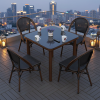 Meubles d'extérieur en aluminium en gros, style îlot, pour hôtels, table et chaises en aluminium Teslin et verre pour la détente