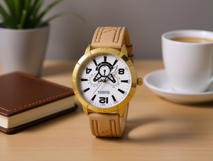 Orologio da Uomo YOUSO 42mm, Cronografo Analogico al Quarzo, Cinturino in Pelle, Stile Casual, Cassa Dorata, Quadrante in Vetro Minerale - Product Image 2