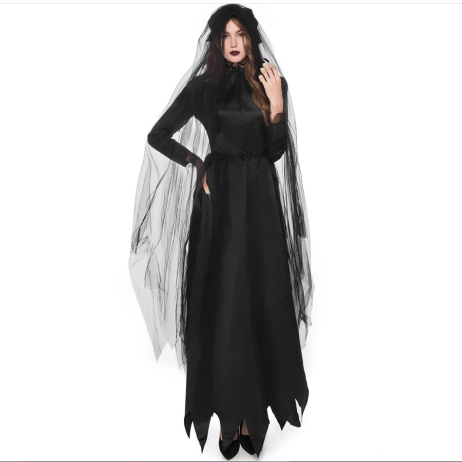 princess polly baby blue dress Joyfy Women Long Black Gothic Witch Dress Halloween Costume Fancy Dress-up  Cosplay main image 0