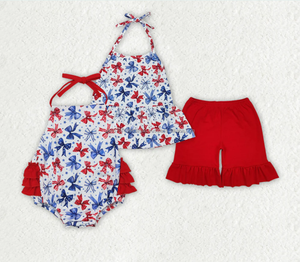 Wholesale Children Holidays <b>Clothes</b> Outfits Baby Girl <b>Clothes</b> National Day Bow Short Sleeve Shorts Sets - Product Image 6