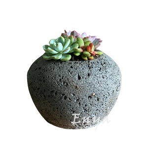 Antica pietra lavica fusa all'ingrosso rotonda grandi <span class=keywords><strong>vasi</strong></span> per <span class=keywords><strong>piante</strong></span> succulente urna fioriere ornamenti da giardino vaso Bonsai non smaltato - Product Image 6