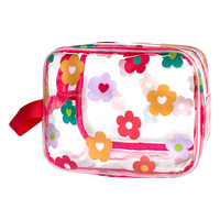 Pochette cosmétique et trousse de voyage transparente à motifs floraux avec poignée - Trousse de maquillage en PVC durable avec fermeture éclair, sac de voyage imperméable