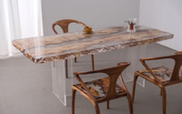 Ensemble de table à manger en bois massif sur mesure de luxe, design moderne en résine époxy océanique pour la cuisine ou le salon