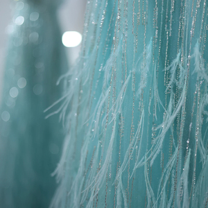 Jancember SZ435 Plume Aqua Épaule A-ligne Robes de soirée - Product Image 5