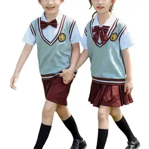 Camiseta de patchwork para meninos e meninas, camiseta confortável para jardim de infância, verão personalizado, uniforme escolar infantil