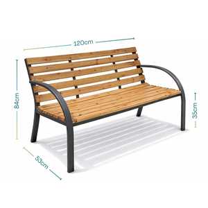 Banco de exterior de madera de abeto, 120x53x84 cm, estructura de acero, muebles de patio para 2 personas - Product Image 2
