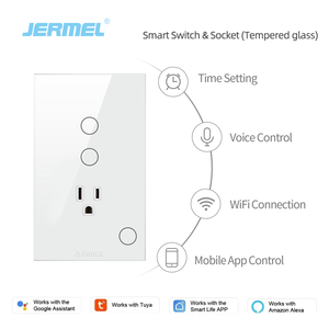 <span class=keywords><strong>Enchufe</strong></span> Eléctrico Inteligente JERMEL de Vidrio Templado, 1 <span class=keywords><strong>Enchufe</strong></span> Plano, 3 Interruptores, Control Inalámbrico por Wi-Fi Tuya, 16A, IP20, <span class=keywords><strong>Enchufe</strong></span> de Pared, Compatible con Google - Product Image 5