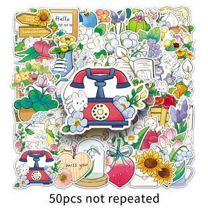 50 autocollants floraux, décorations simples en PVC découpées pour téléphones portables et agendas, étiquettes créatives pour emballages - Product Image 6