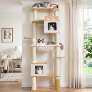 Arbre à chat moderne en bois avec plateformes multi-niveaux pour grands chats, arbre à chat en forme de fleur - Product Image 3