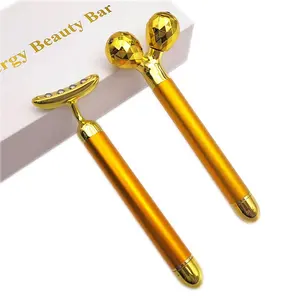 2024 Private Label Electric Skin Lifting Facial Massager Vibrating 2 in 1 24K Gold Beauty Bar