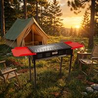 Barbecue au charbon de bois pliable portable avec étagères latérales pliables, robuste, pour le camping en plein air, rangement compact, facile à transporter