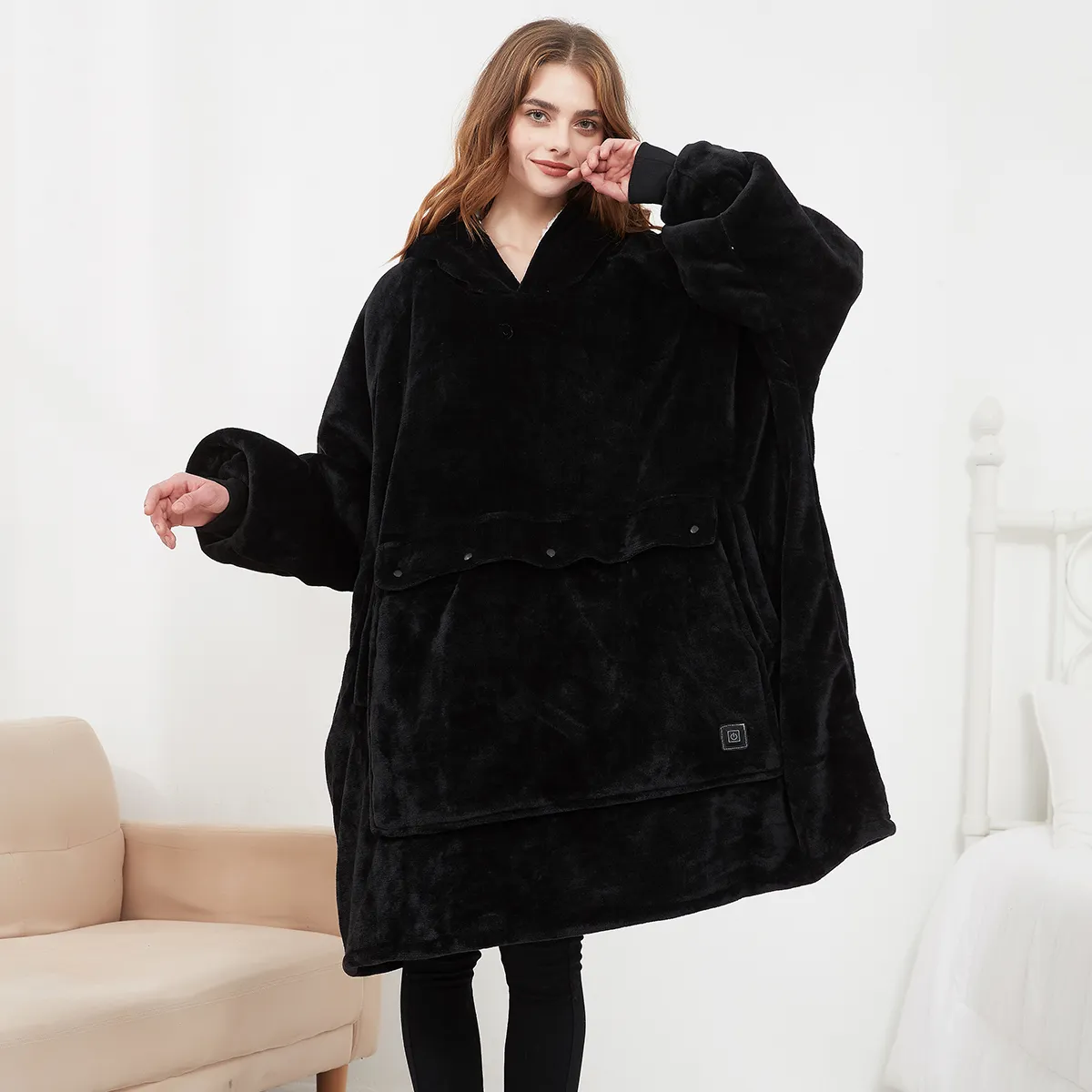 Original factory oversized sherpa sweatshirt wearable fleece custom heated electric hooded hoodie blanket